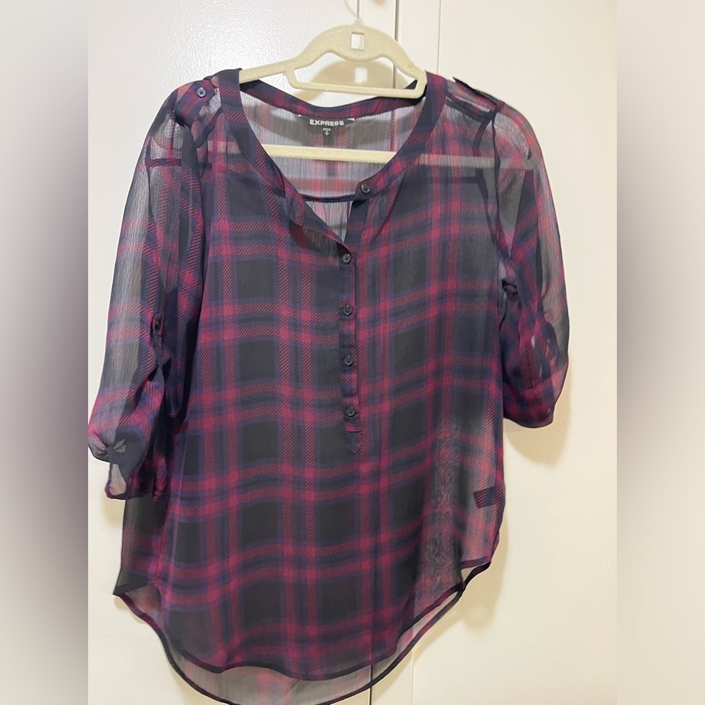 Express plaid dress shirt, chiffon, size small